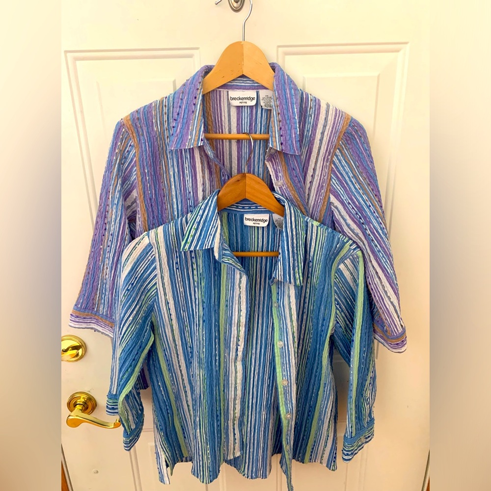 Lot Of 2 Breckenridge Button Up Blouses - Petite Medium - Multi Color - Cute!